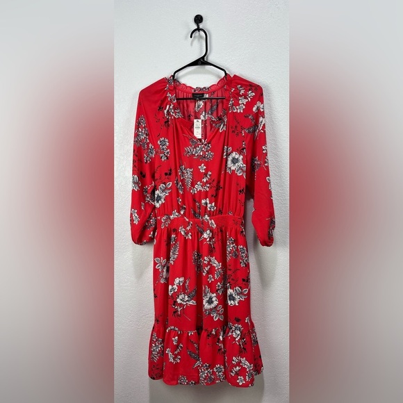 TALBOTS ORANGE ZINNIA/MULTI FIT AND FLARE NWT Petite Sz LP Floral Ruffle Hem - Picture 1 of 8